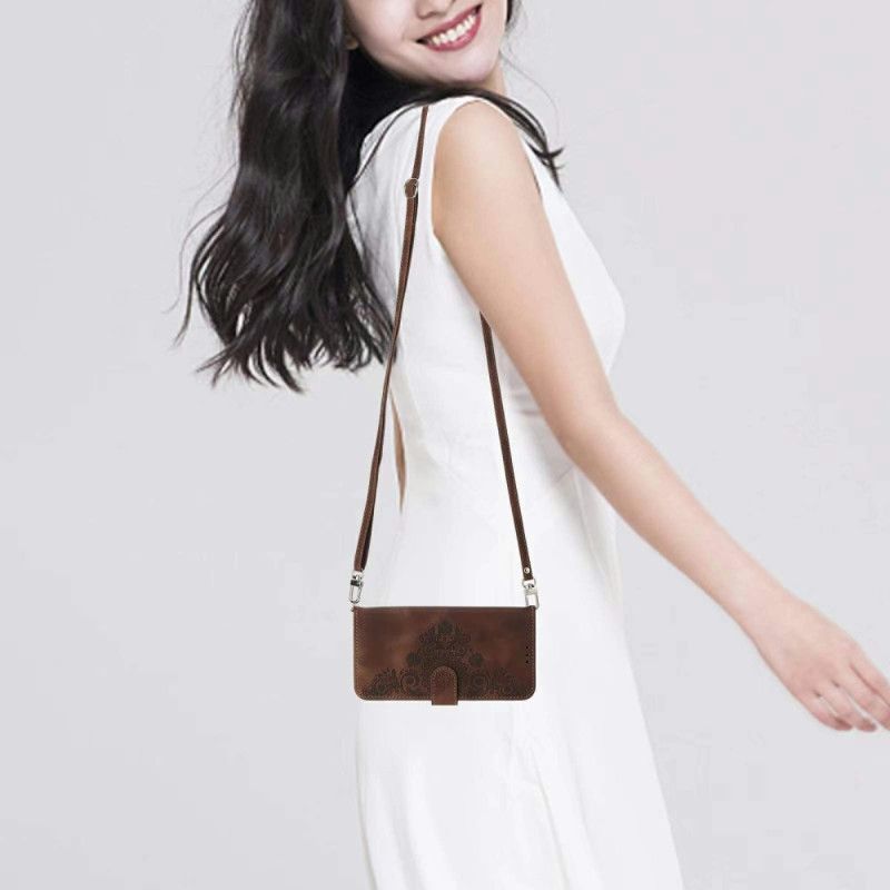 Θηκη Κινητου Xiaomi 15 Pro Λουλουδάτο Μοτίβο Με Εφέ Σουέτ Λουρί Και Ώμος